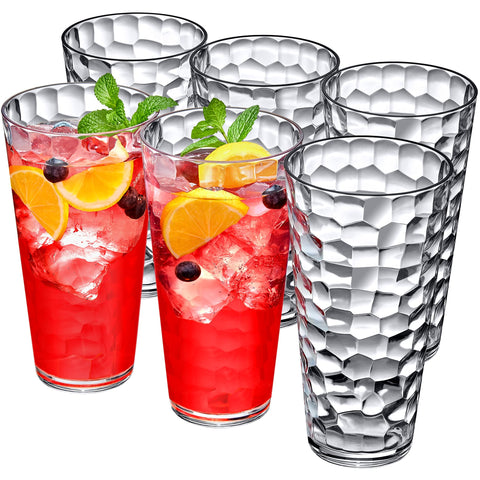 Amazing Abby front view of six clear 30oz tumblers showcasing elegant presentation