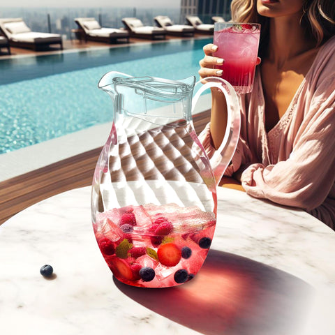 Amazing Abby pitcher in fridge showing space-saving slim profile