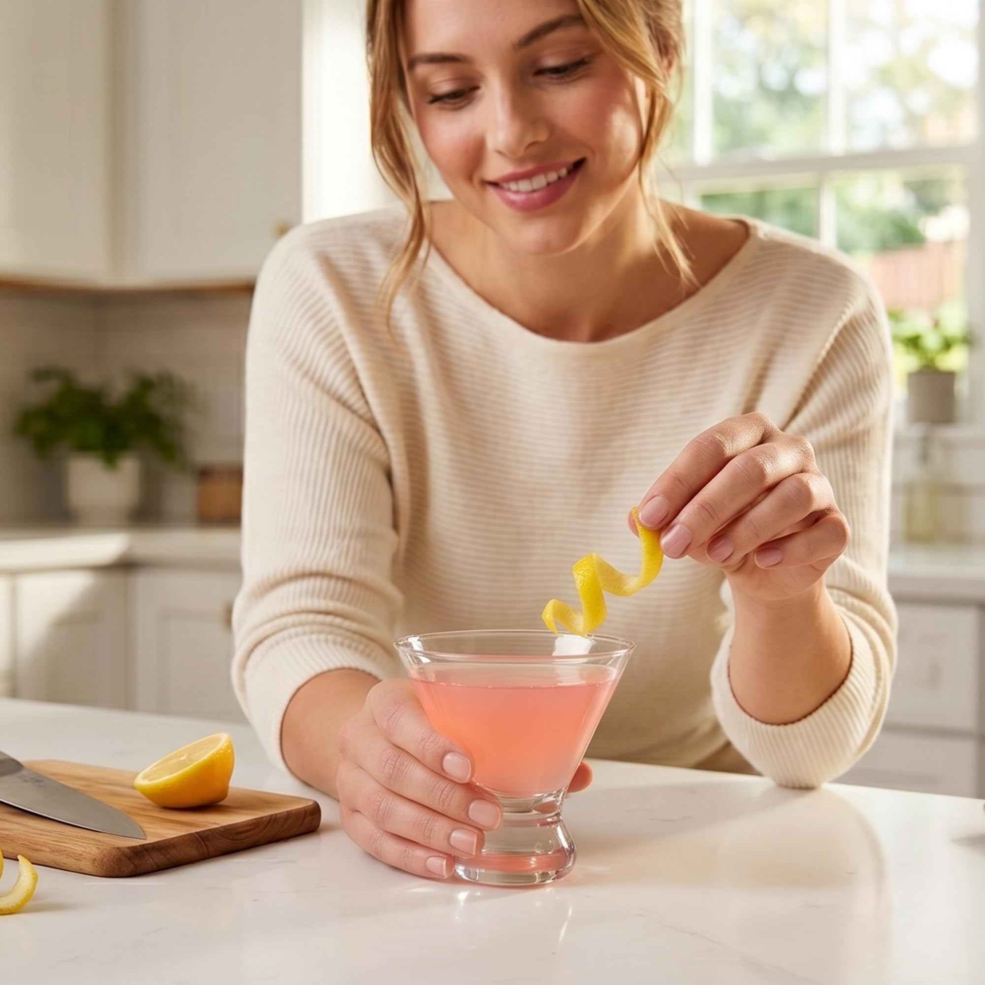 Amazing Abby poolside lifestyle with drinks showing shatter-proof outdoor safety