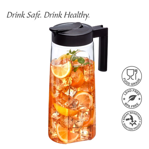 Amazing Abby pitcher lid closeup showing push lid for spill protection and convenience