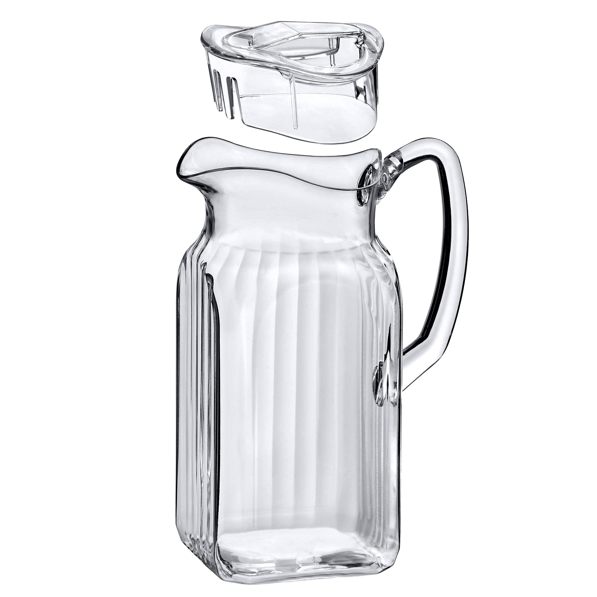 Amazing Abby pitcher beside water bottle for size comparison and capacity