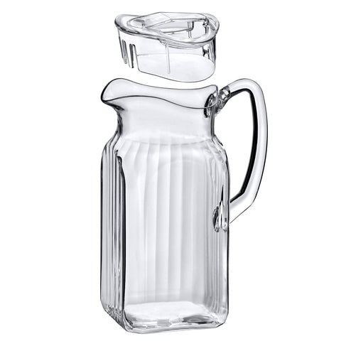 Amazing Abby pitcher beside water bottle for size comparison and capacity
