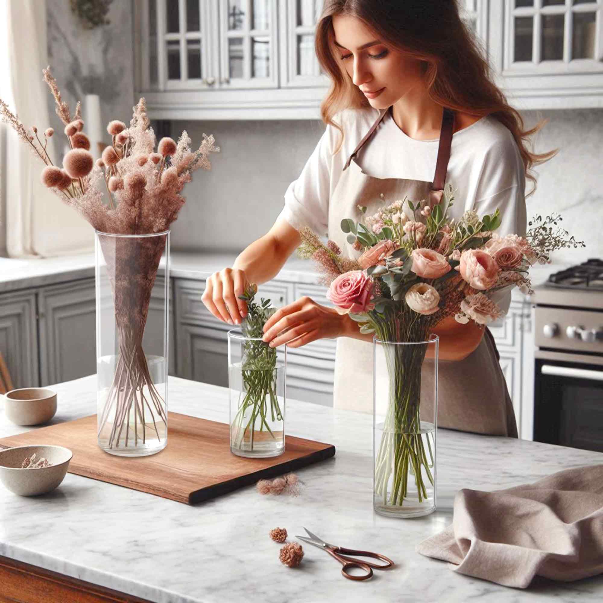 Amazing Abby styled wedding centerpiece with the vases showing layered heights and safe transport
