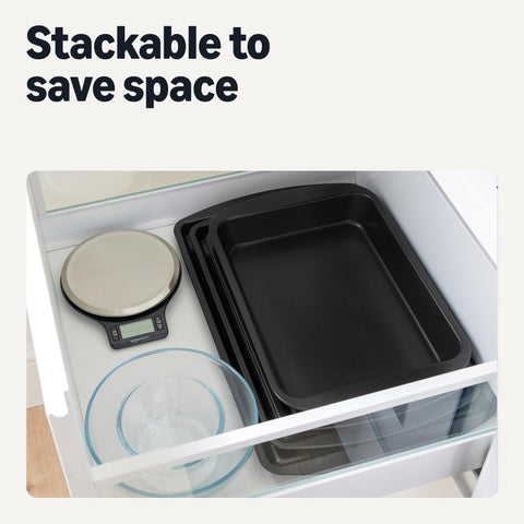 Amazon Basics three sheets side-by-side illustrating size options for recipes