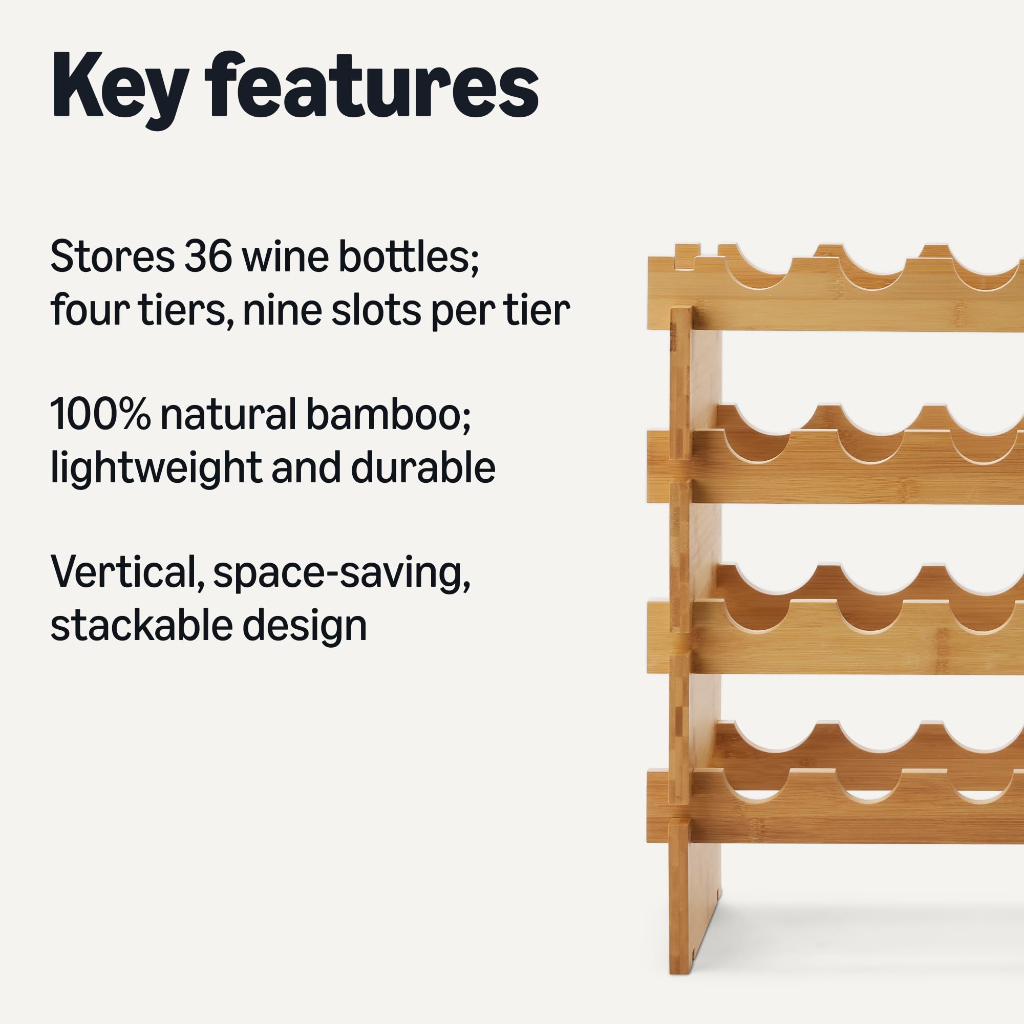 Amazon Basics close-up of bamboo joinery highlighting durable, smooth rack construction