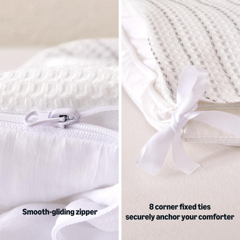 Amazon Basics styled on bed showing modern neutral decor and calming benefit