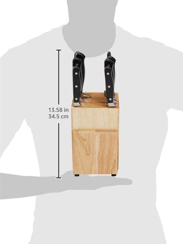 Amazon Basics pine wood block on counter to show compact footprint and organized storage