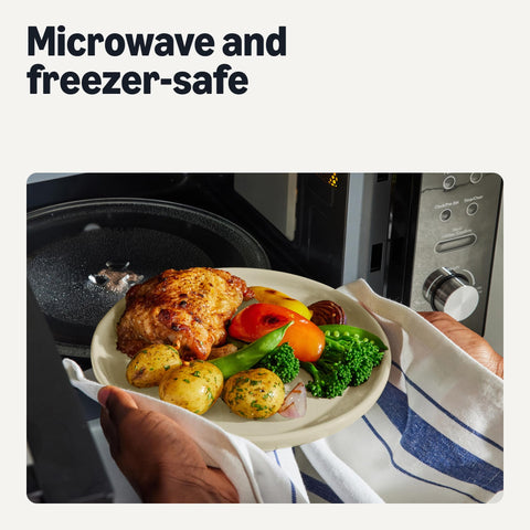 Amazon Basics cereal bowl in use with soup demonstrating microwave and dishwasher convenience