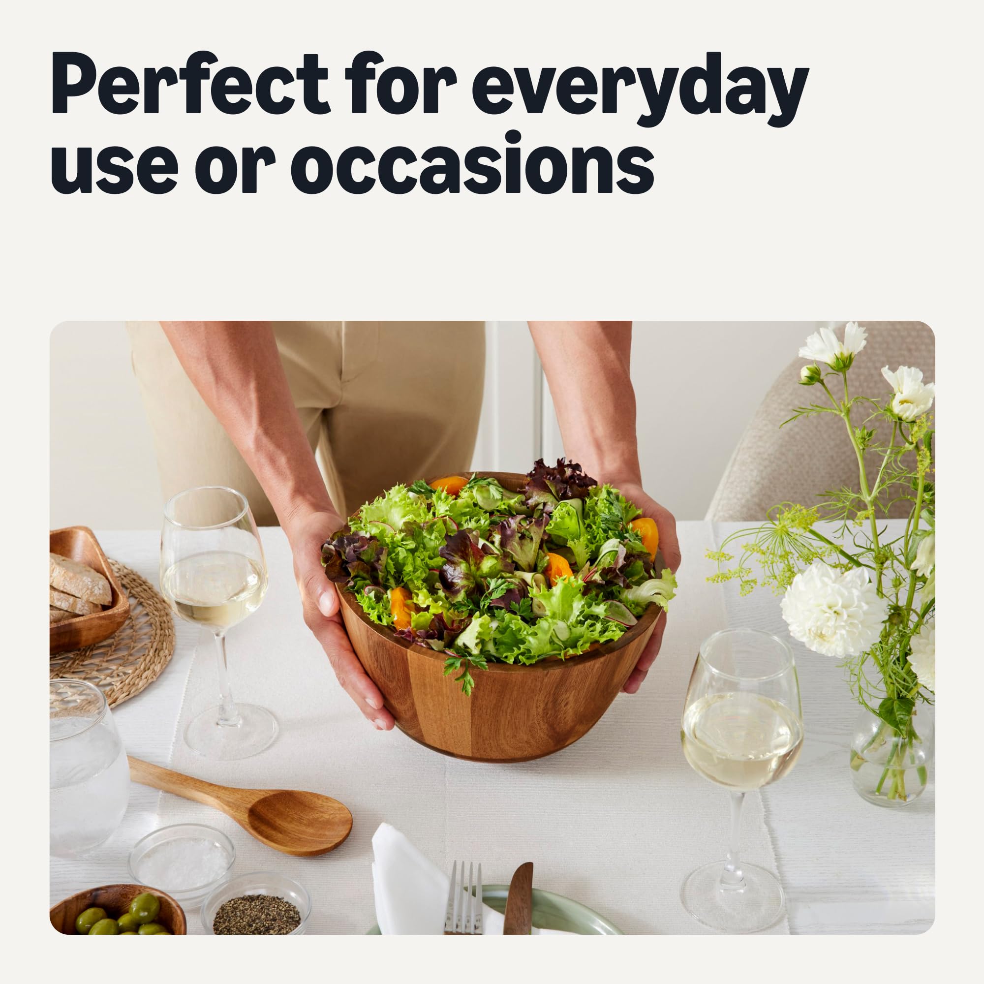 Amazon Basics bowl held in hands showing family-size scale and easy handling