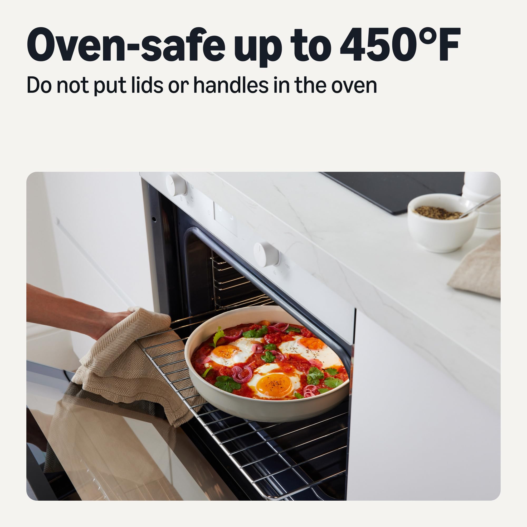 Amazon Basics ceramic nonstick surface close-up showing smooth texture for easy food release