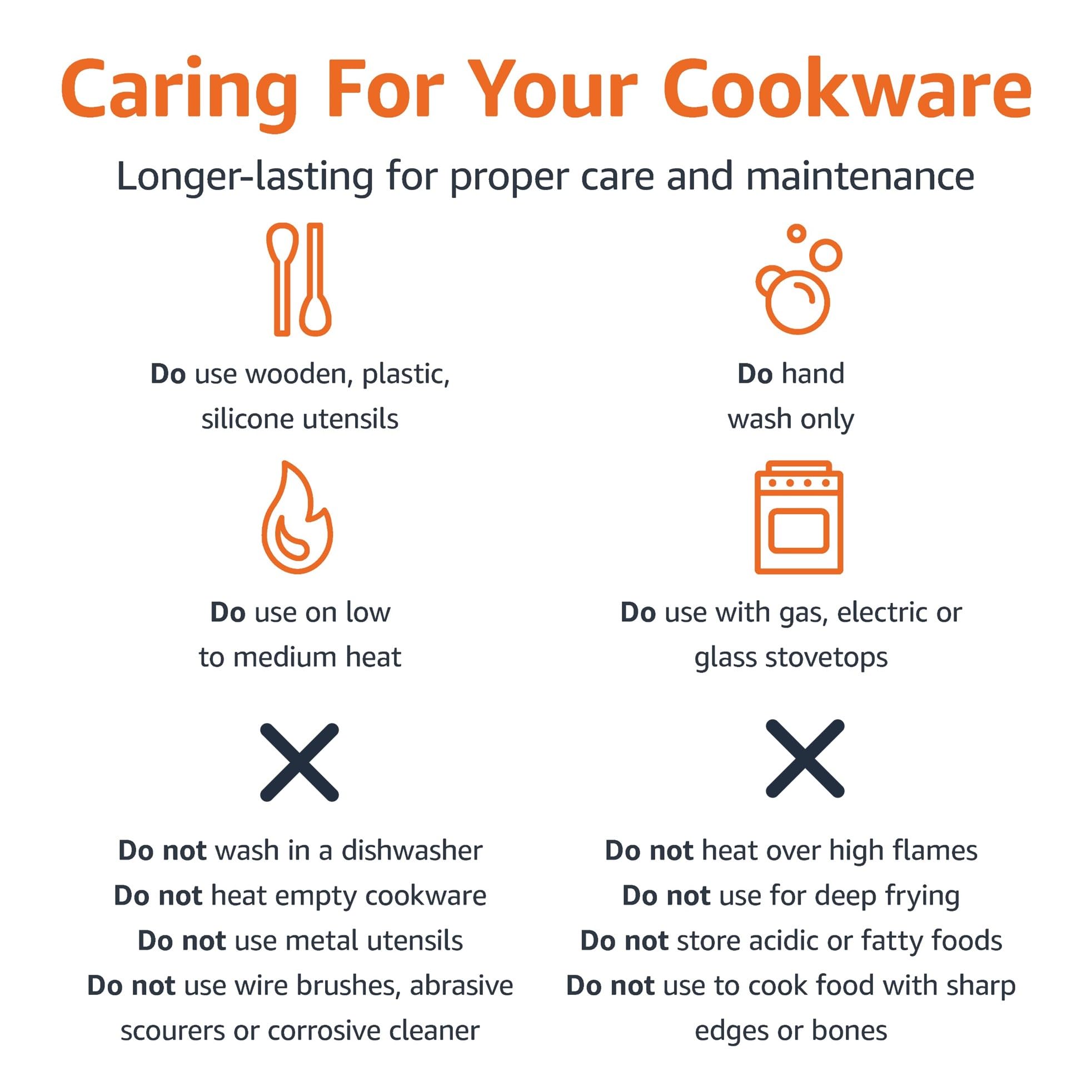 Amazon Basics cookware size comparison with included utensils for space and capacity context