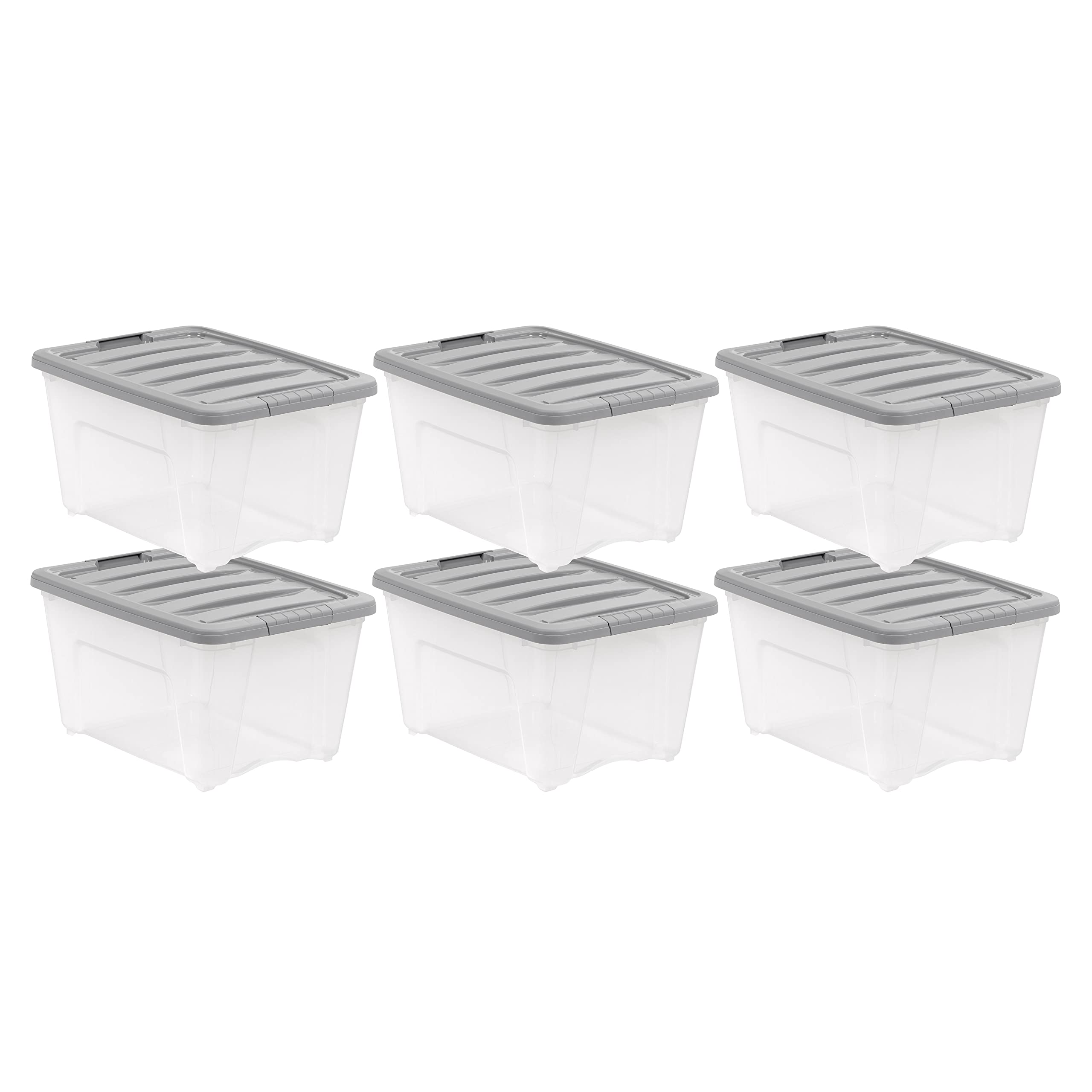 Amazon Basics clear storage bin front view showing contents and easy identification
