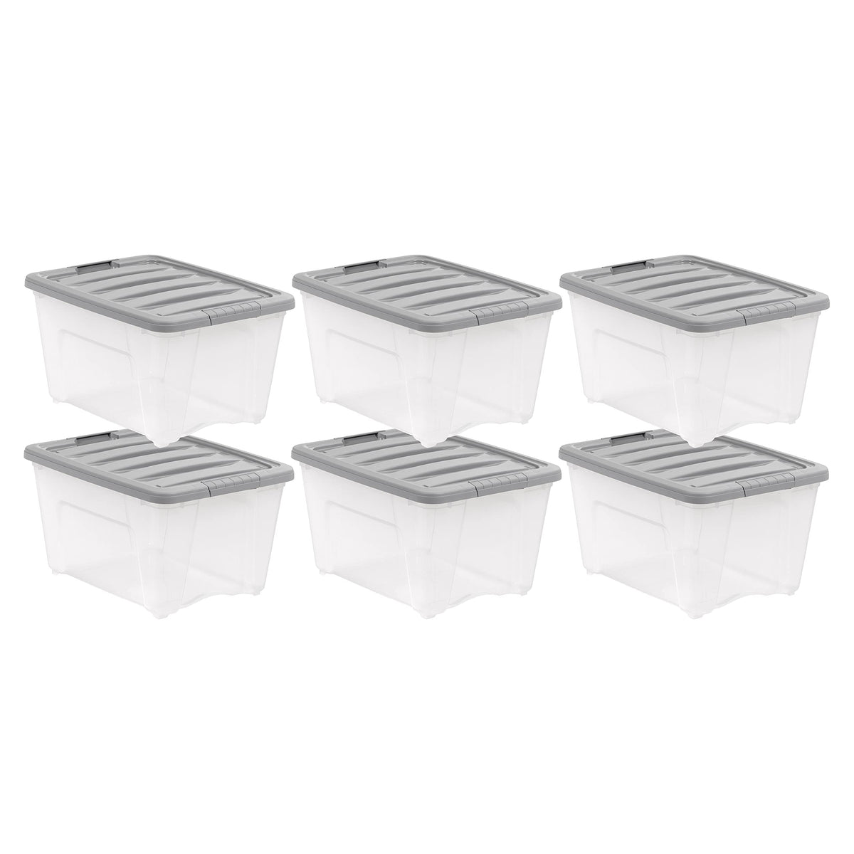 Amazon Basics clear storage bin front view showing contents and easy identification