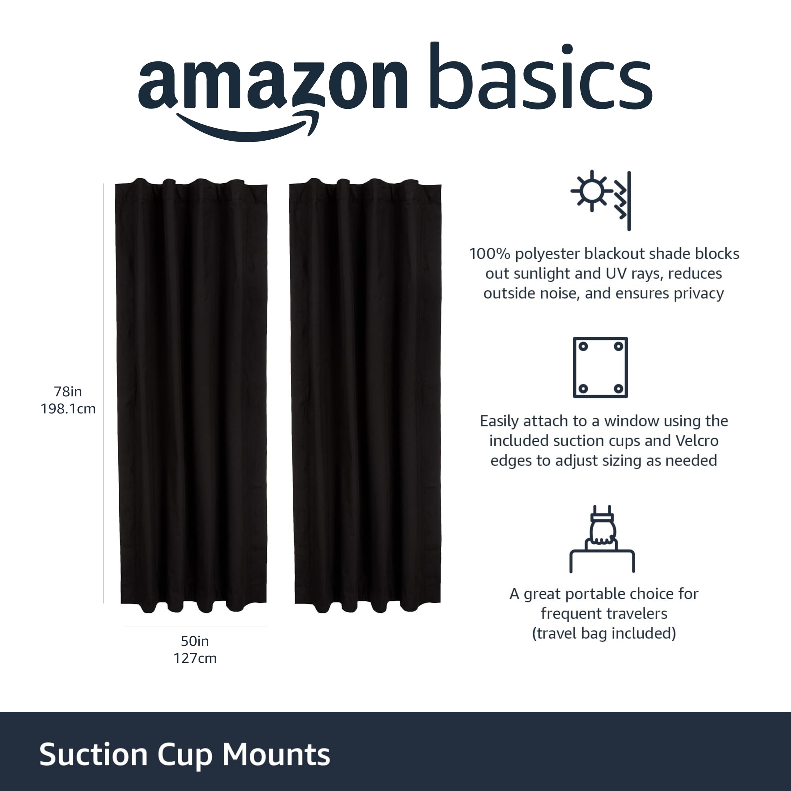 Amazon Basics close-up of blackout polyester texture highlighting light blocking and insulating benefit