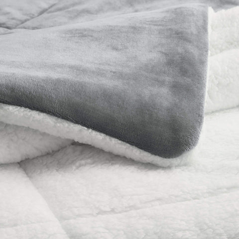 Amazon Basics comforter on styled king bed illustrating cozy bedroom presentation and fit