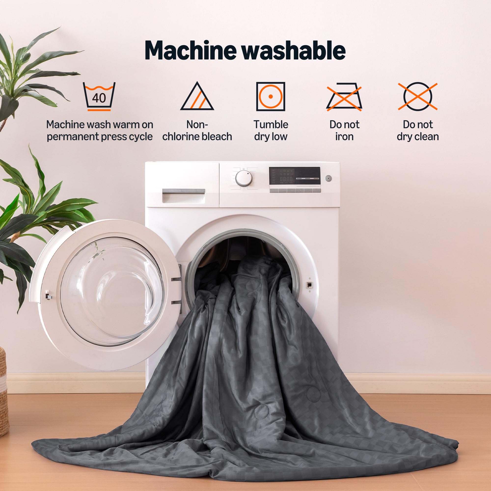 Amazon Basics comforter folded inside mesh laundry bag for easy machine care
