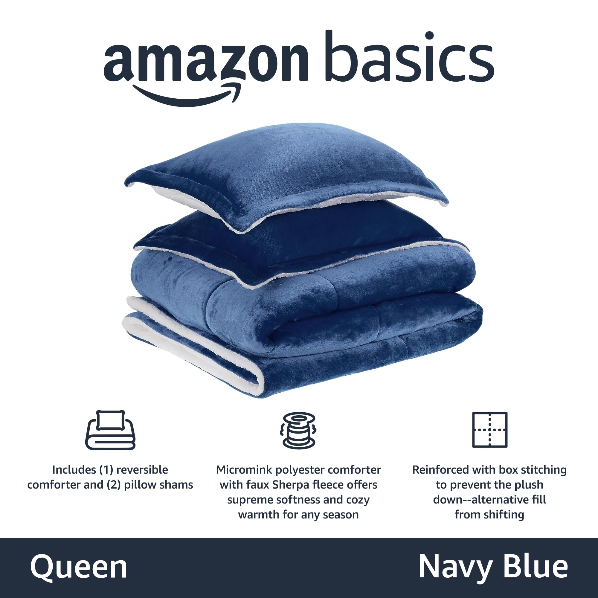 Amazon Basics close-up of white Sherpa reverse offering plush warmth and cozy feel