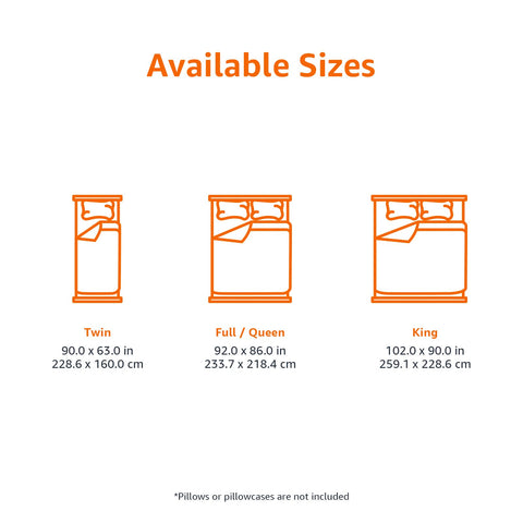 Amazon Basics comforter size comparison on king bed showing full coverage and proper fit