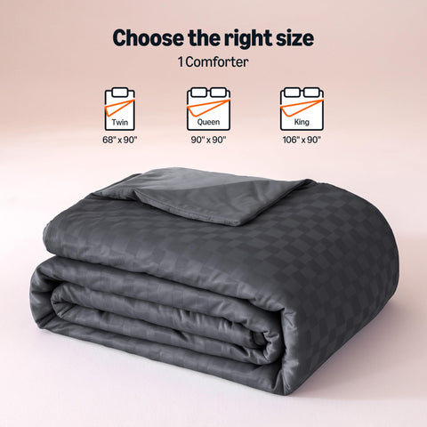 Amazon Basics comforter draped on king bed showing full 106 by 90 inch scale