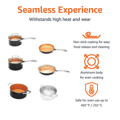 Amazon Basics 10-inch fry pan top view showing ceramic nonstick surface for easy food release