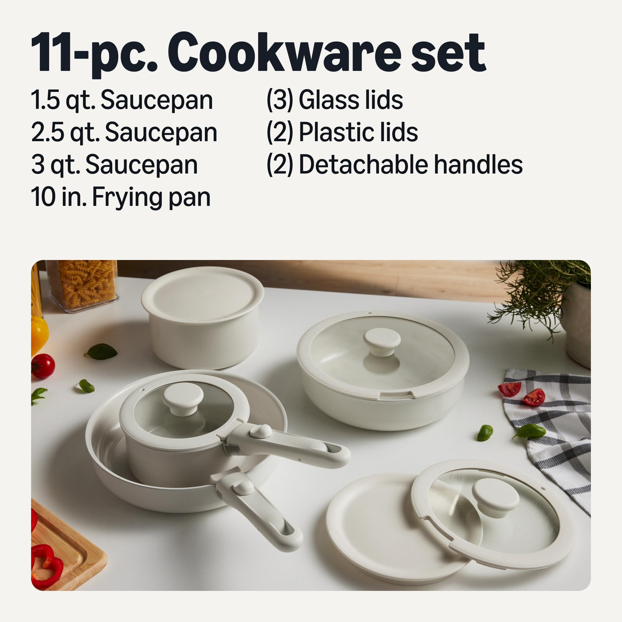 amazon basics detachable handle attached to pan demonstrating quick secure lock benefit