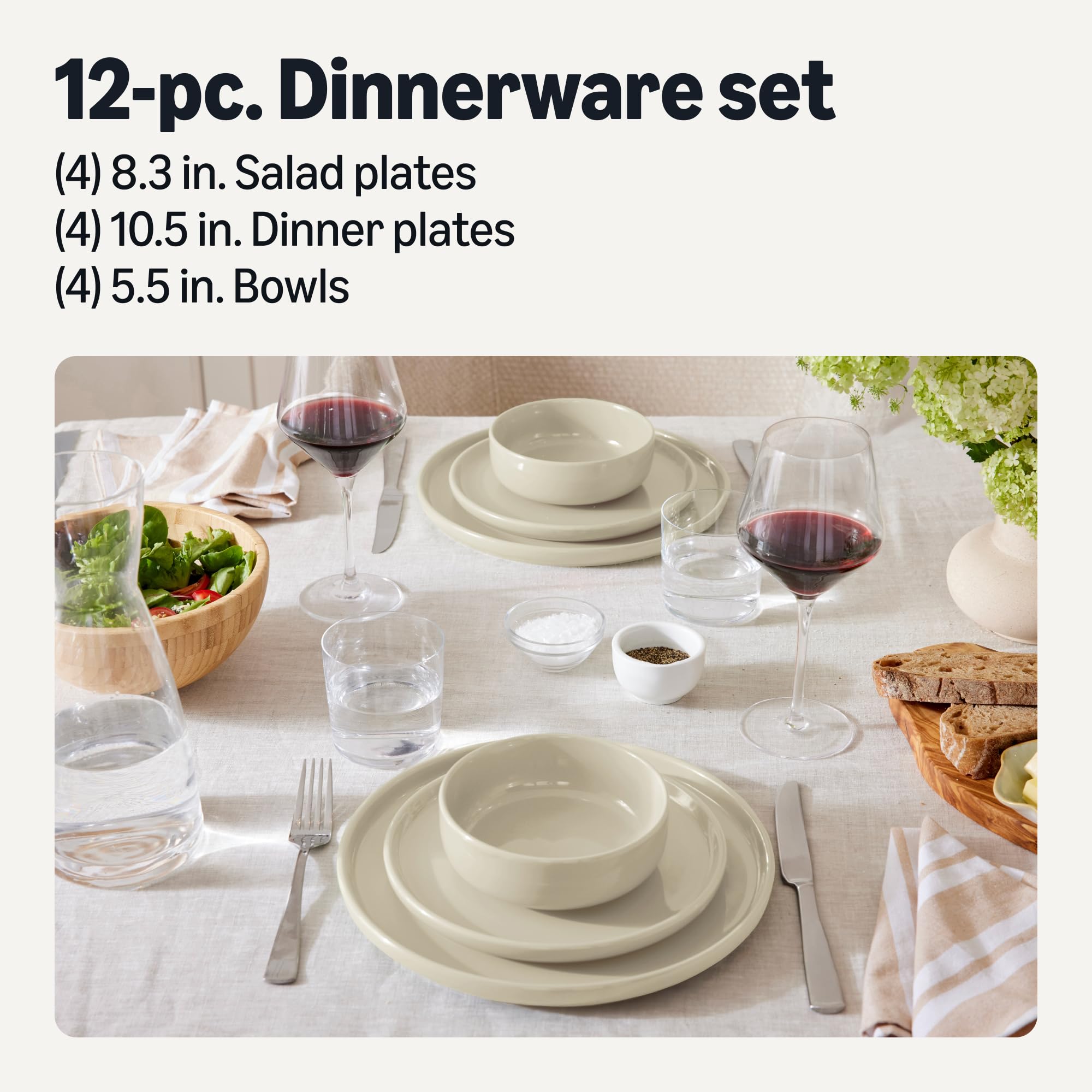 Amazon Basics close-up of dinner plate glaze highlighting scratch-resistant finish