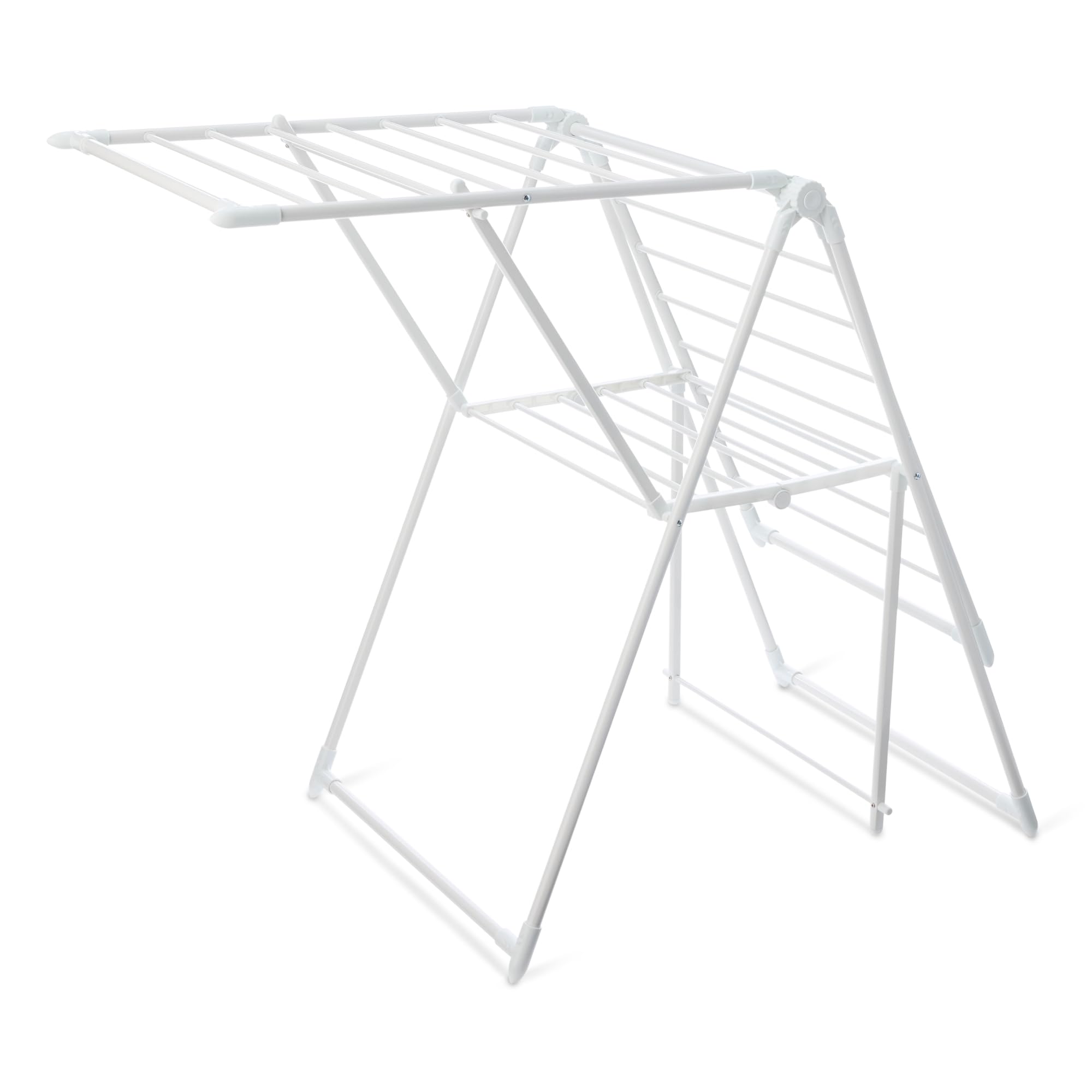 Amazon Basics front view of full rack showing white frame and capacity benefit
