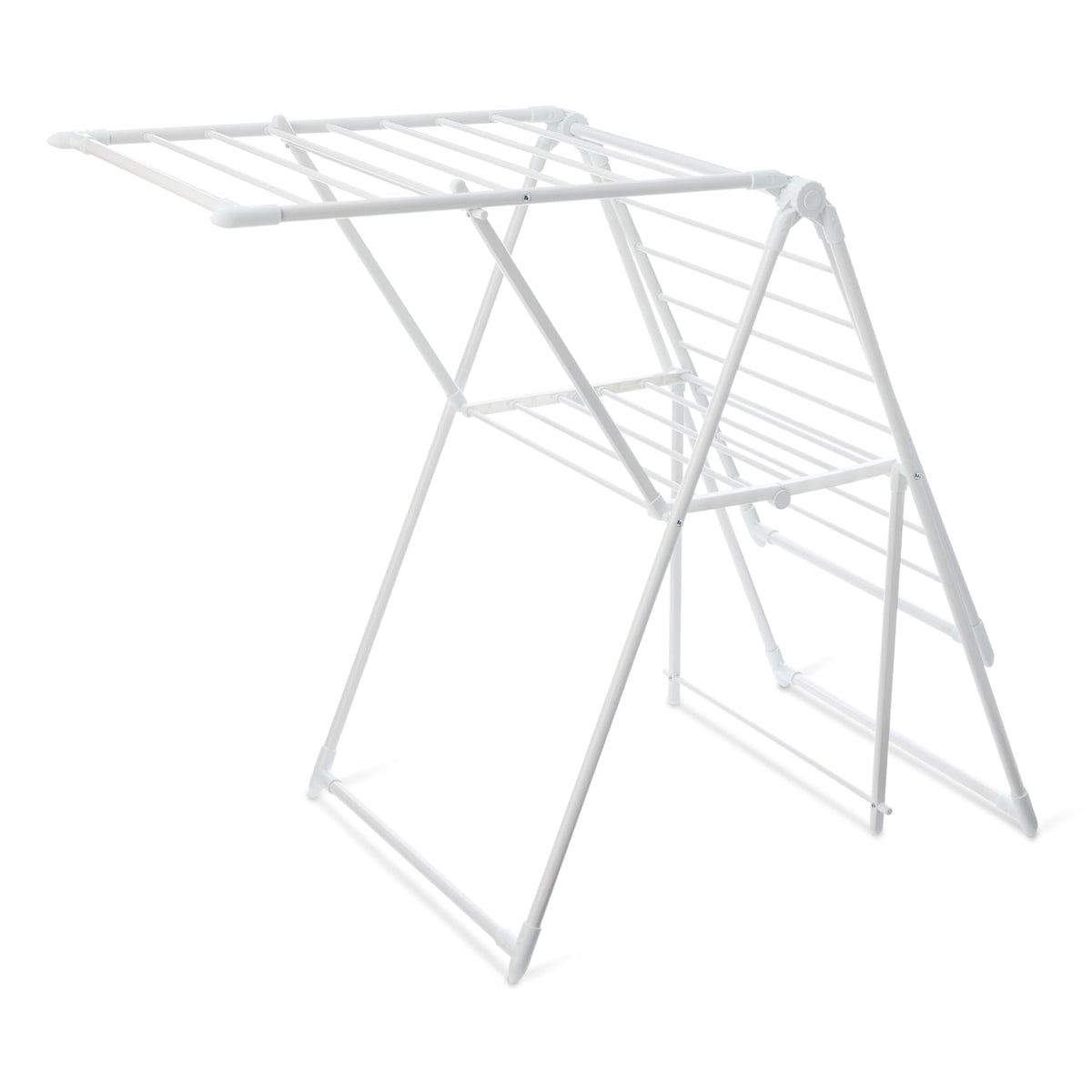 Amazon Basics front view of full rack showing white frame and capacity benefit