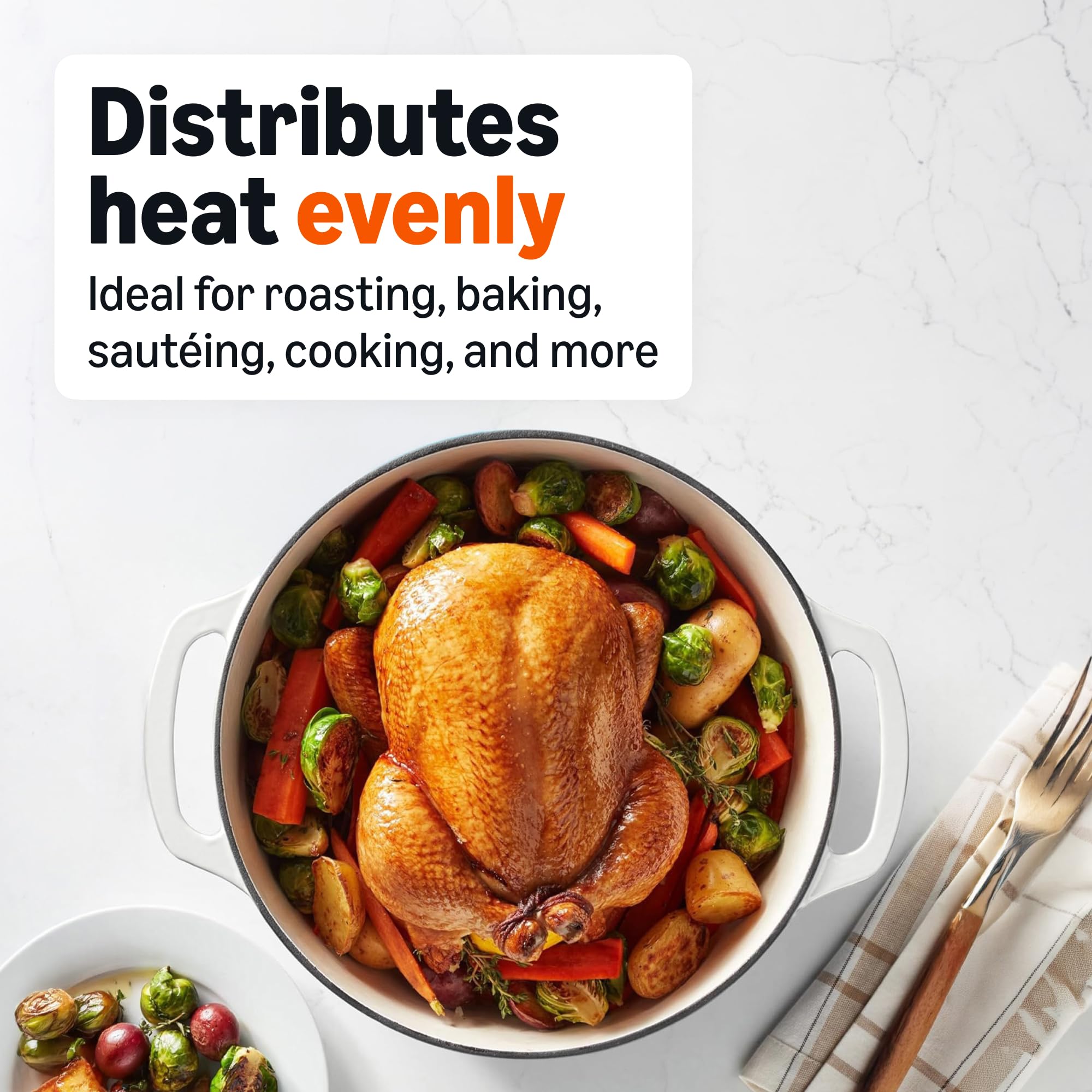 Amazon Basics Dutch oven on stovetop with simmering stew demonstrating even heat retention
