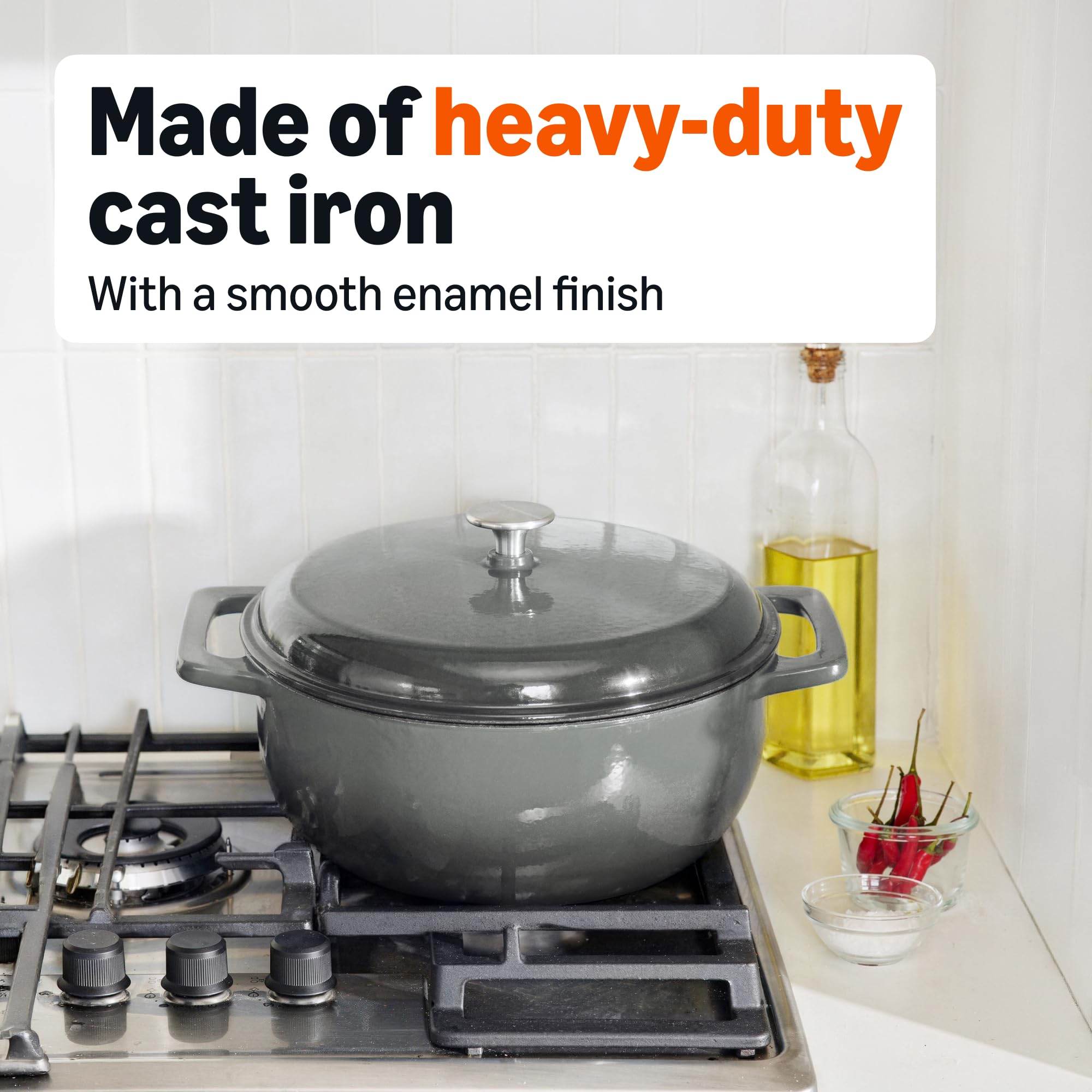 Amazon Basics Dutch oven in oven roasting a roast showing oven-safe use benefit