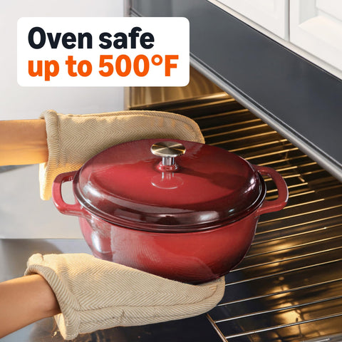 Amazon Basics pot on stovetop with stew demonstrating even cooking