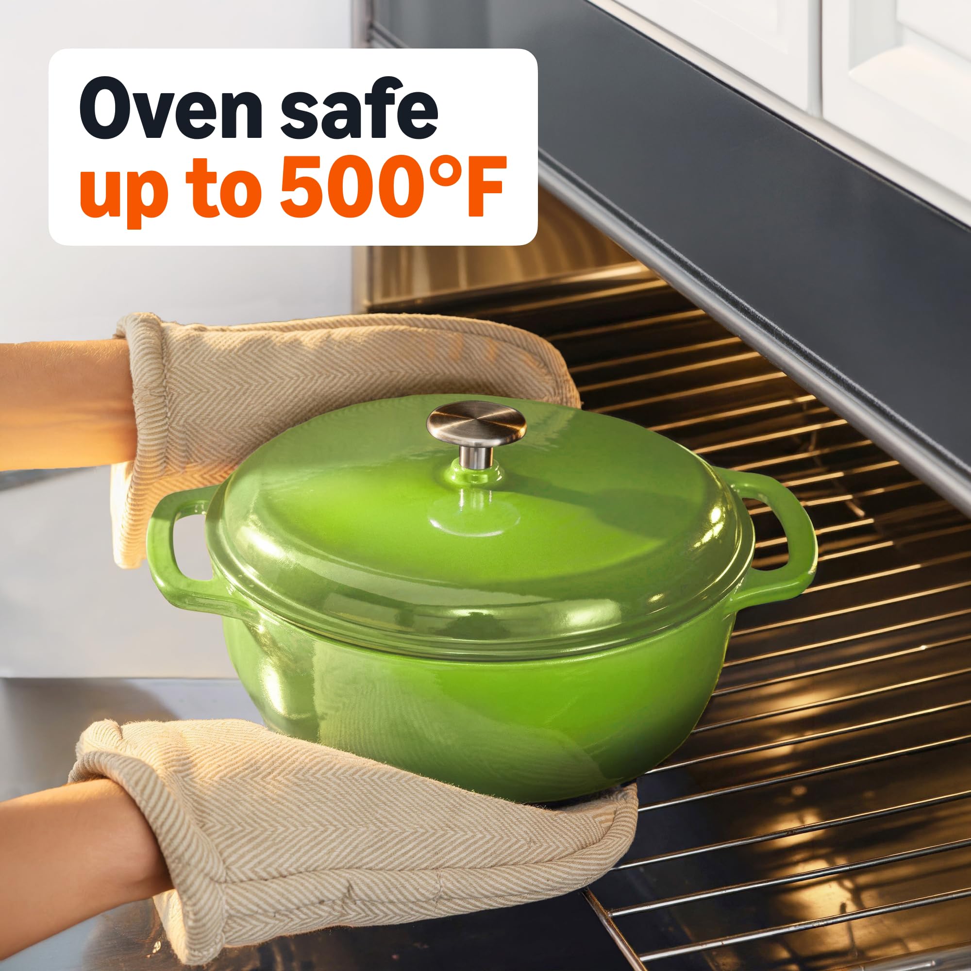 Amazon Basics Dutch oven on stovetop with stew inside demonstrating even heat distribution