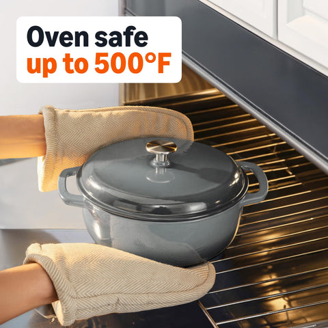 Amazon Basics Dutch oven inside texture showing smooth enamel interior and easy-clean benefit