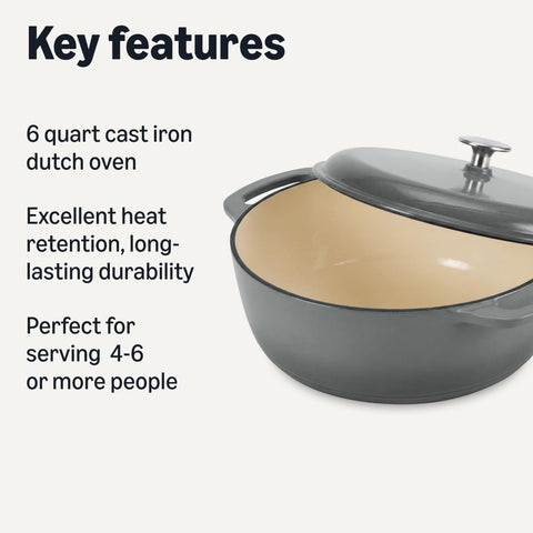 Amazon Basics Dutch oven lid closeup highlighting tight seal and heat retention benefit