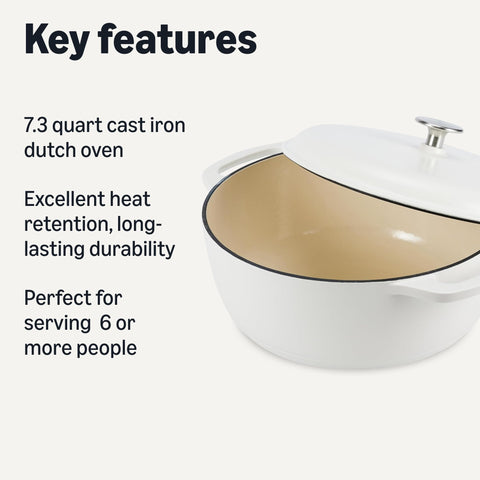 Amazon Basics lid close-up displaying secure fit and durable enamel for consistent cooking