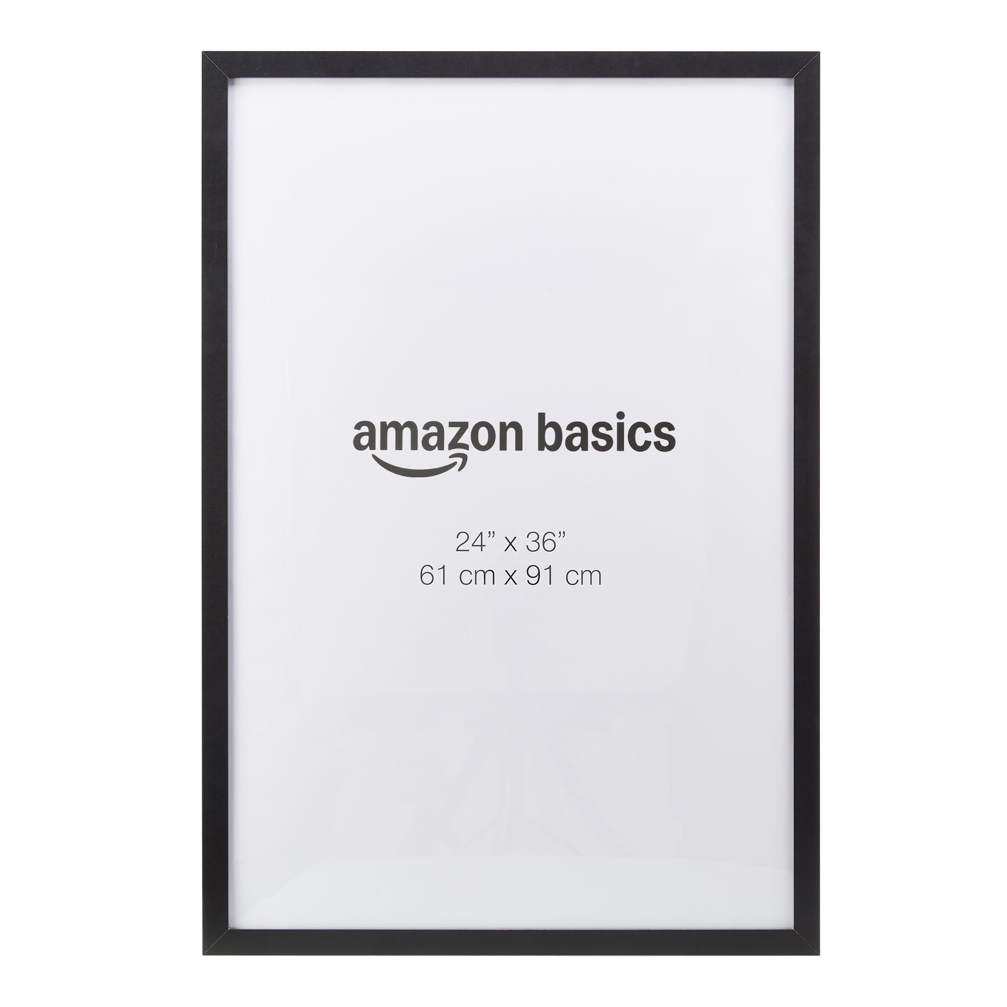 Amazon Basics front view showing black wood frame and clear plexiglass for clean display