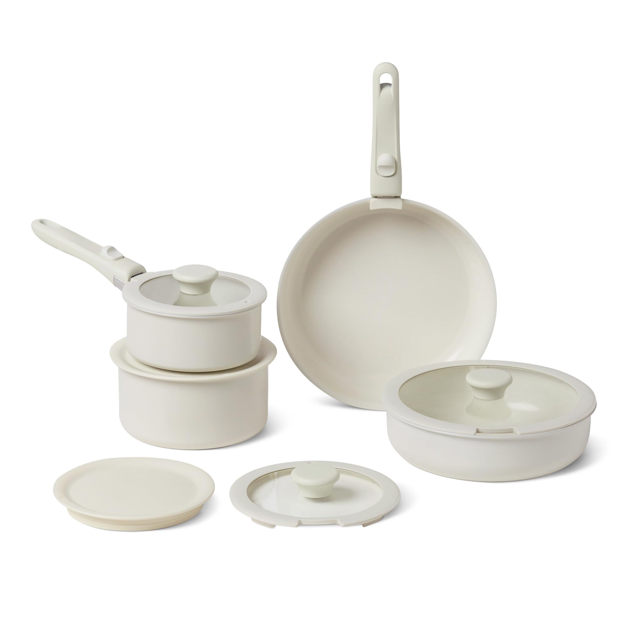 amazon basics front packaging ivory showing complete 11-piece set and space-saving design