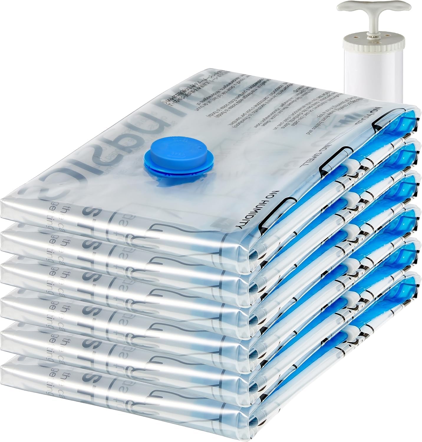 Amazon Basics front packaging showing six jumbo vacuum storage bags and benefits