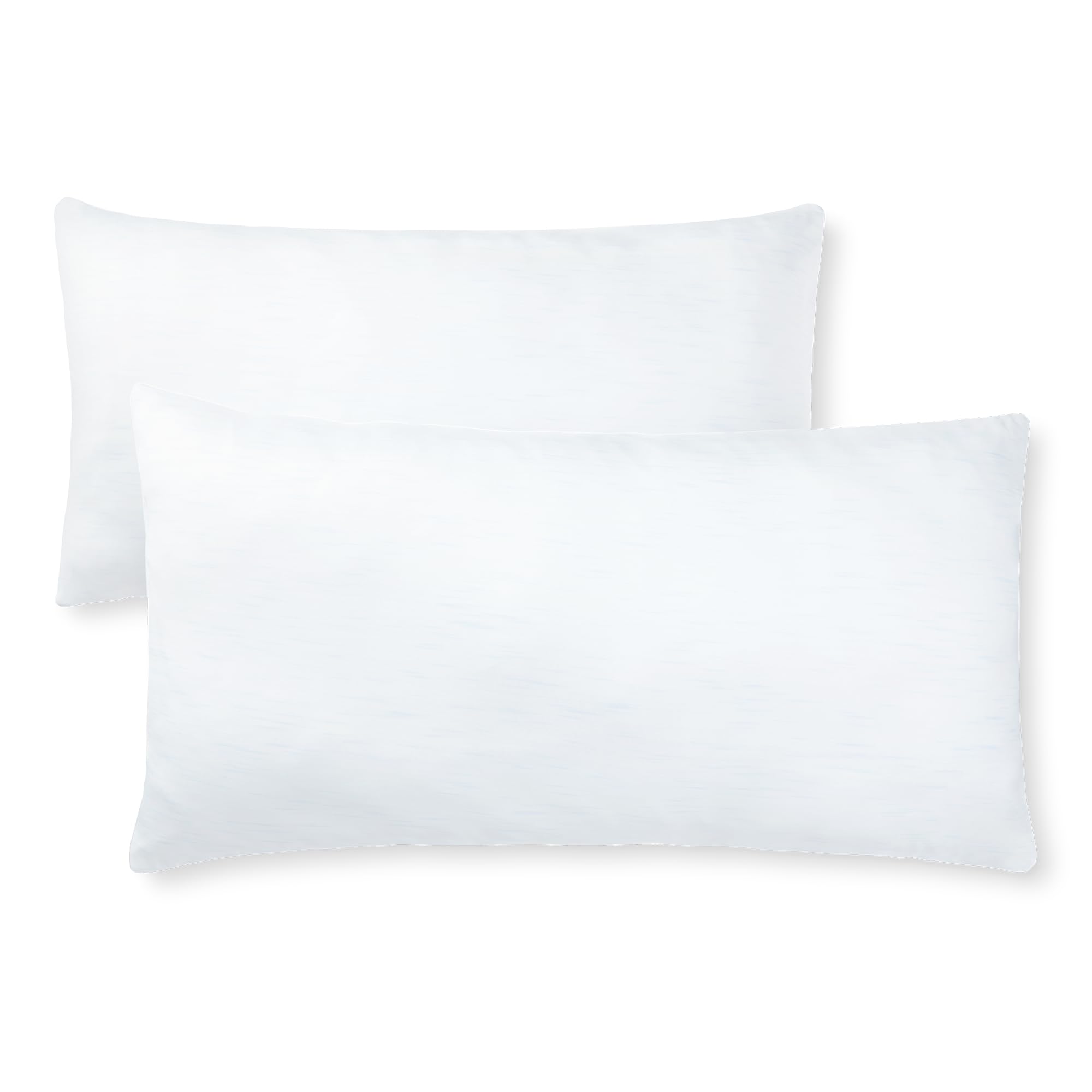 Amazon Basics front view of two compressed king pillows showing packaging and convenience