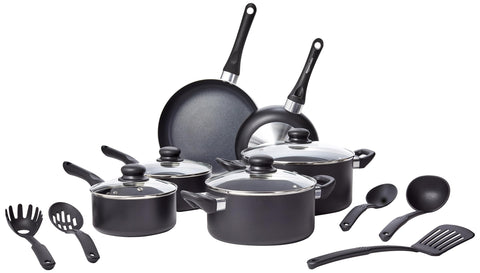 Amazon Basics front packaging showing full 15-piece set and starter convenience