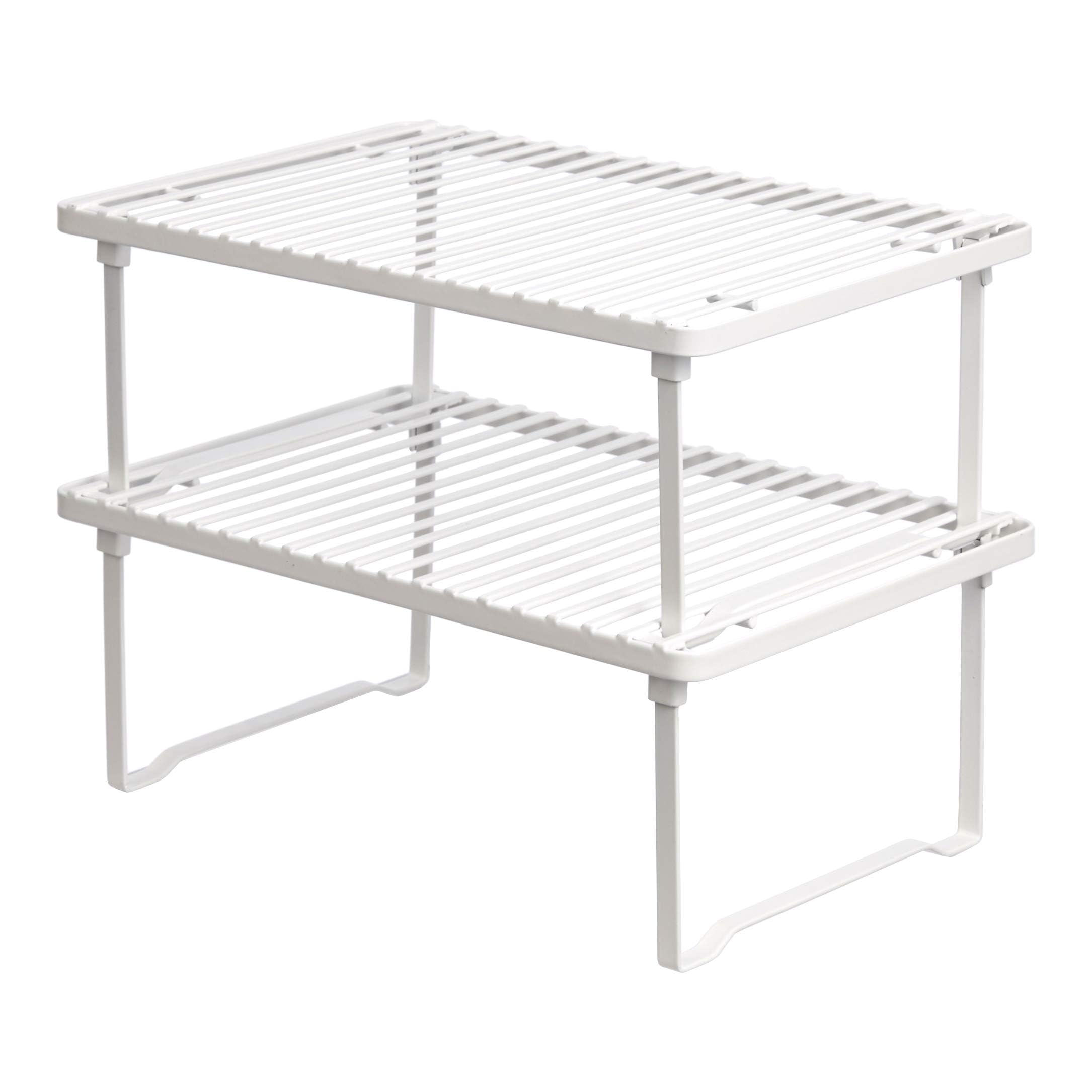 Amazon Basics front view shelf set showing neat cabinet organization benefit