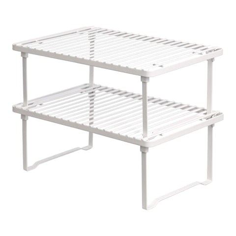 Amazon Basics front view shelf set showing neat cabinet organization benefit