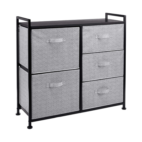 Amazon Basics front view of 5-drawer organizer showing sleek black storage and tidy appearance