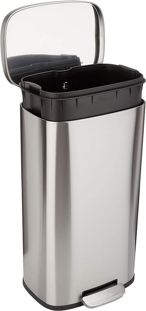 Amazon Basics front view satin nickel shows sleek smudge-resistant finish and compact shape