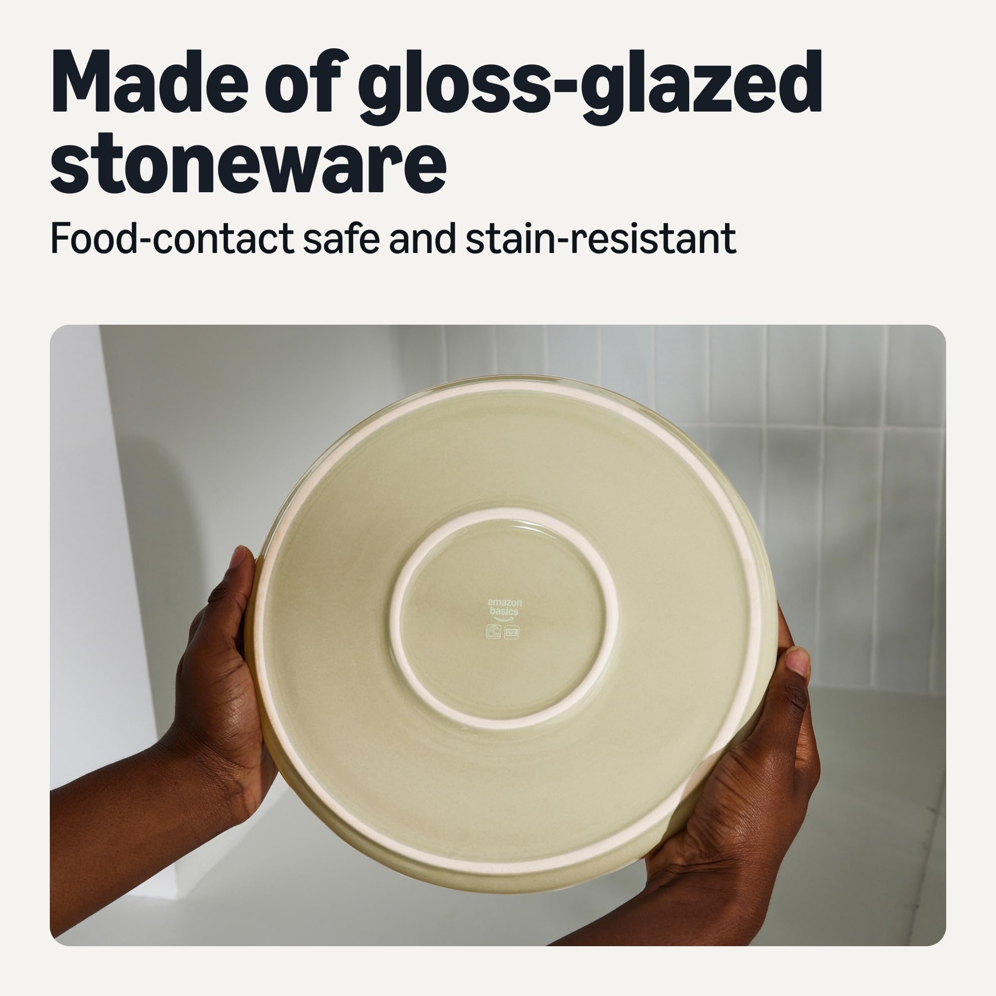 Amazon Basics close-up of glaze texture highlighting stain-resistant finish benefit