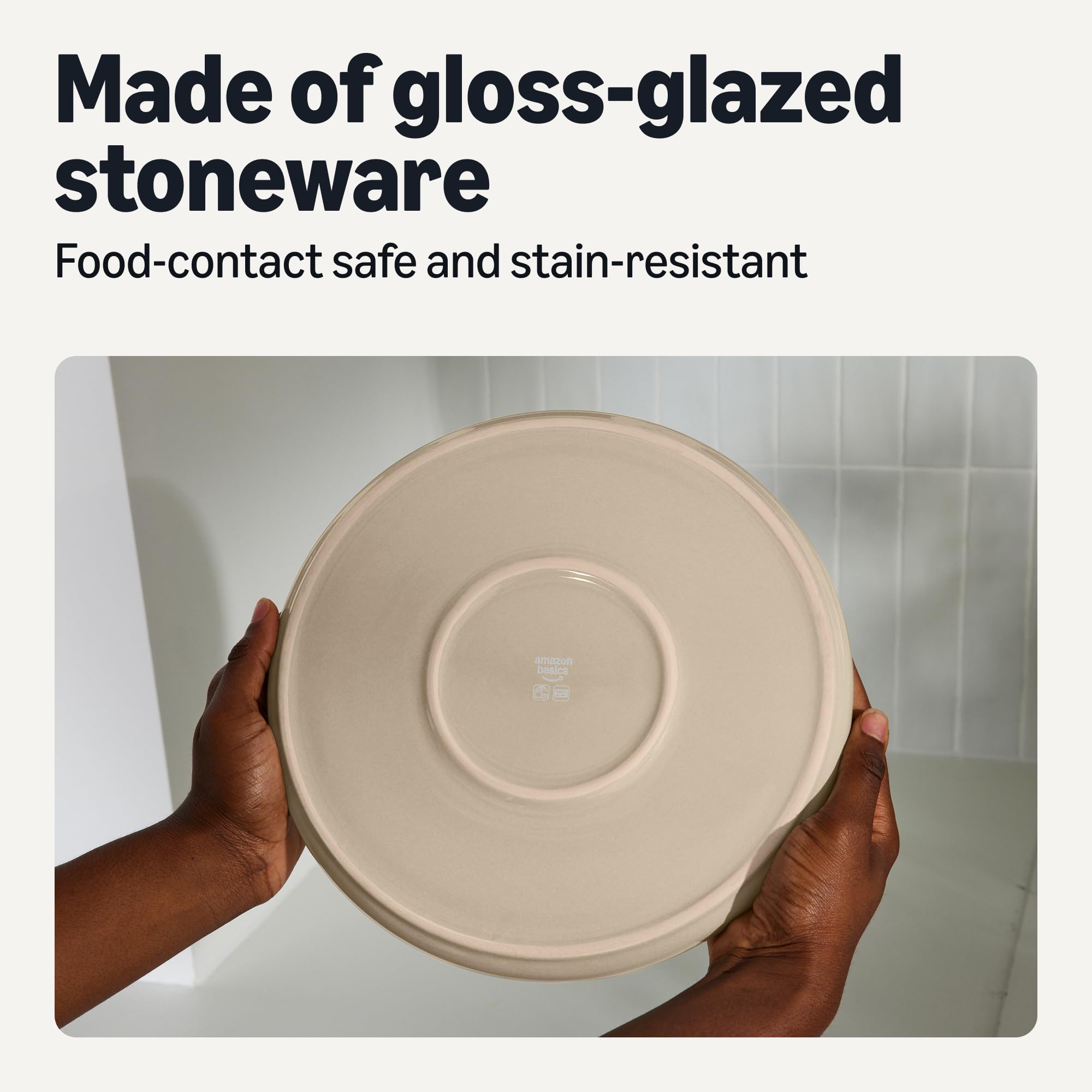 Amazon Basics glaze close-up highlighting stain-resistant surface and durability benefit