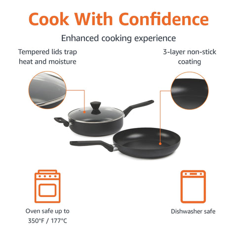 Amazon Basics cookware in use on stovetop demonstrating even heating