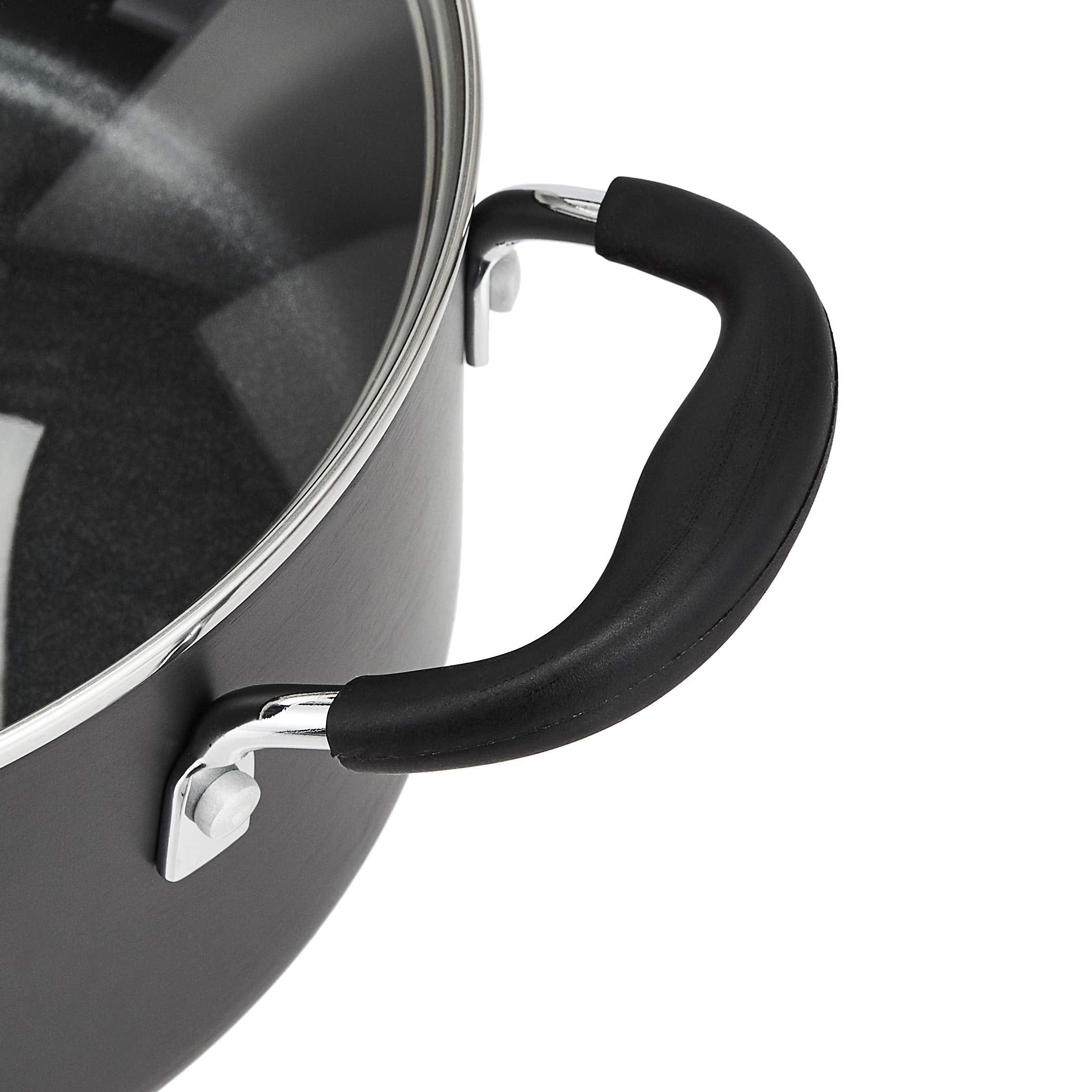 Amazon Basics pans in use on stovetop demonstrating even heating and versatile everyday cooking
