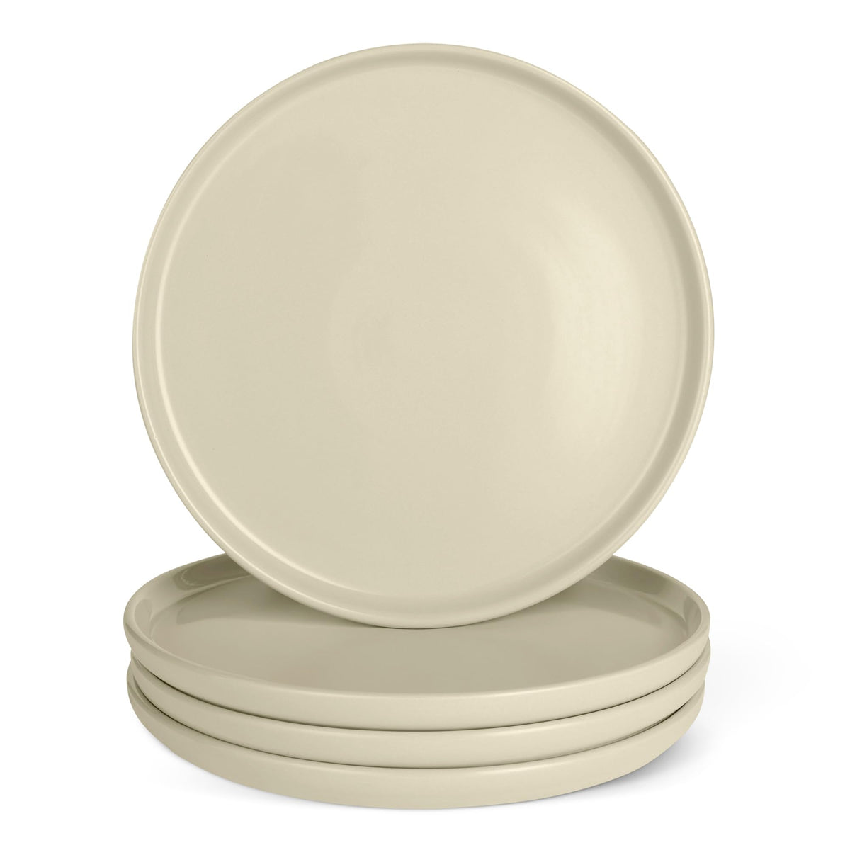 Amazon Basics ivory plate front view showing clean rim and durable glaze benefit