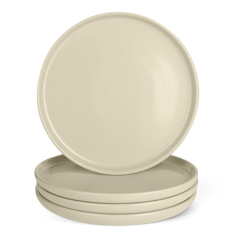 Amazon Basics ivory plate front view showing clean rim and durable glaze benefit